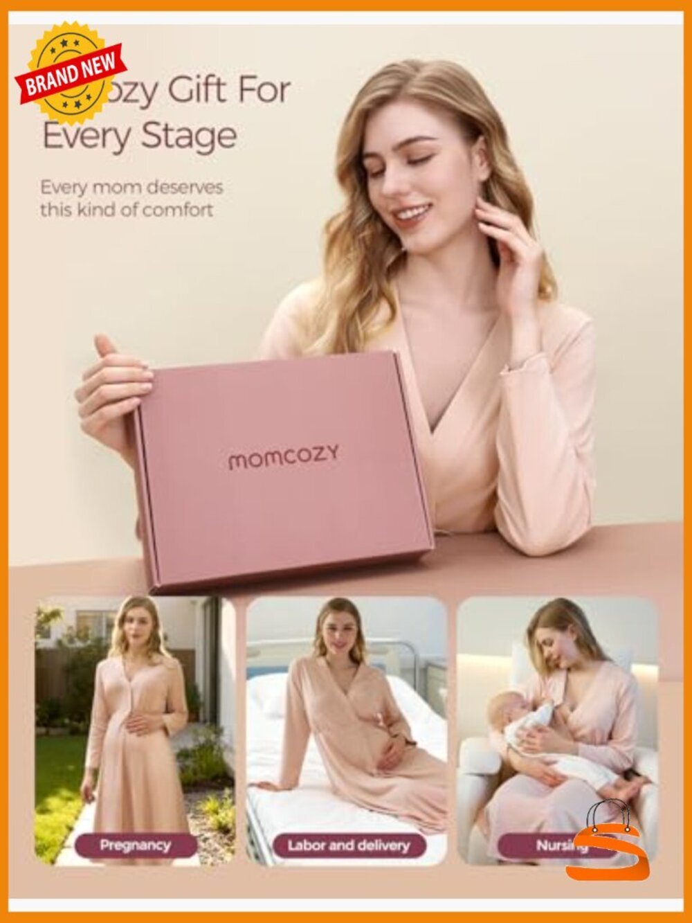 Nursing Maternity Nightgown Long Sleeve Breastfeeding Labor & Delivery View 6